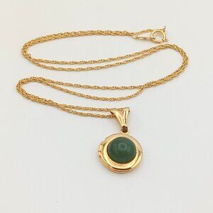 Vintage 925 Sterling Silver Gold Chain Green Stone Locket Necklace